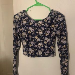 Floral Navy Long Sleeve Crop Top